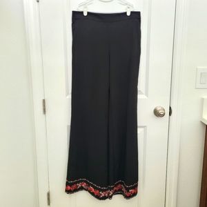 NWT New York & Company High Waist Wide Leg Black Pants with Floral Lining Small
